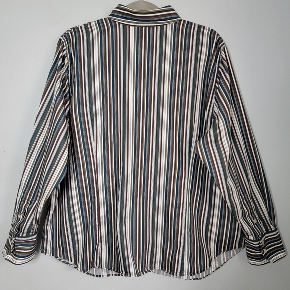 Jones New York 2X Cotton Striped Button Up Shirt - Picture 4 of 9